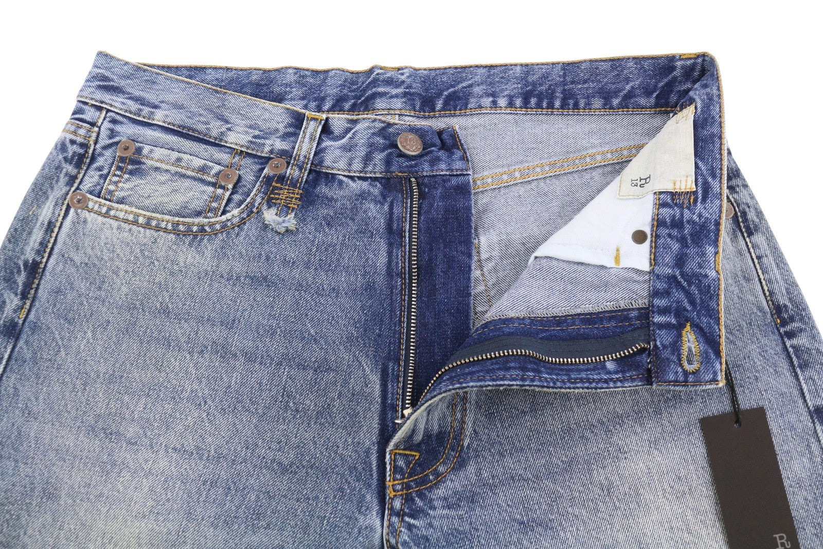 R13 Boyfriend Women Jeans 29 Jasper Cropped Whiskered Blue PF25 RRP699