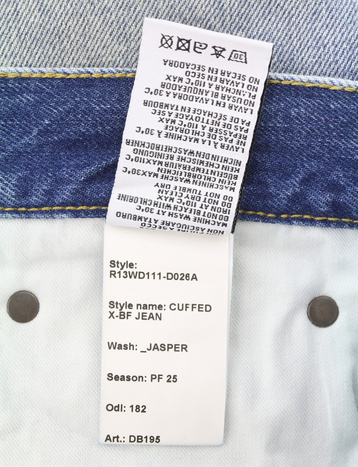 R13 Cuffed X-BF Women Jeans 28 Jasper Whiskered Straight Blue PF25