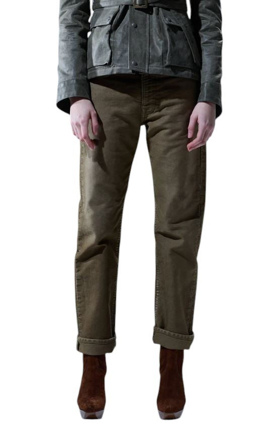 R13 Boyfriend Women Jeans 27 Olive Dyed Moleskin Zip FW25 RRP790