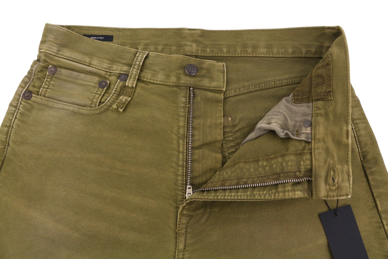 R13 Boyfriend Women Jeans 27 Olive Dyed Moleskin Zip FW25 RRP790