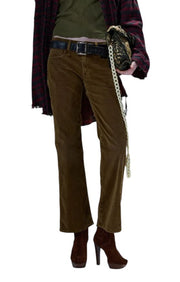 R13 Joan Kick Flare Women Trousers 28 Brown Stretch Cord Zip FW25 RRP730