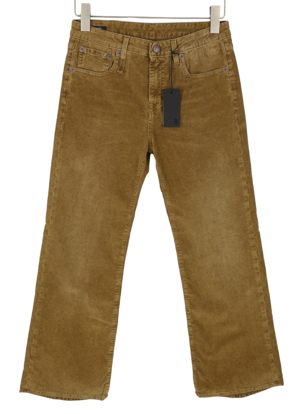 R13 Joan Kick Flare Women Trousers 28 Brown Stretch Cord Zip FW25 RRP730