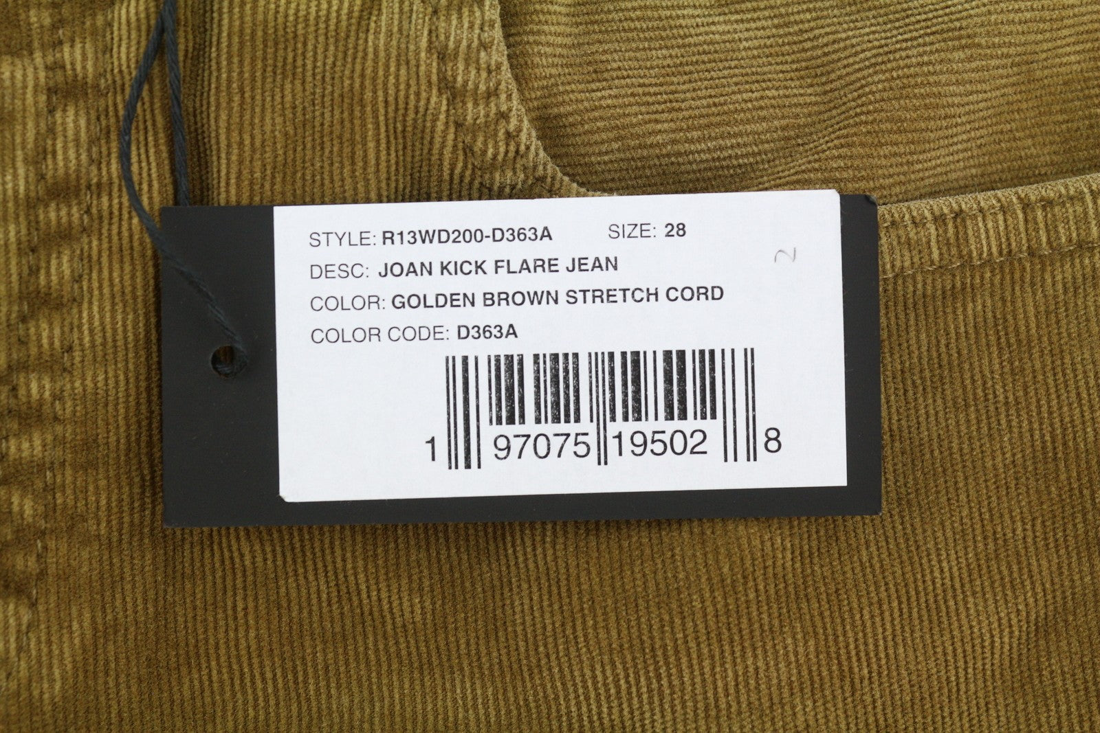 R13 Joan Kick Flare Women Trousers 28 Brown Stretch Cord Zip FW25 RRP730