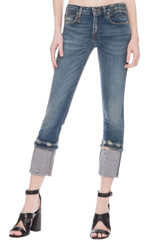 R13 Kate Skinny Women Jeans 27 Let Down Hem Kinsley Distressed Blue