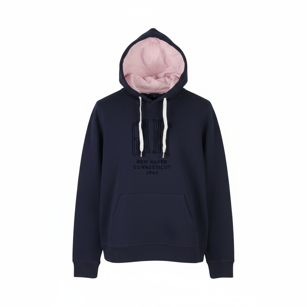 GANT New Haven Women Hoodie M Evening Blue Front Pocket Pullover