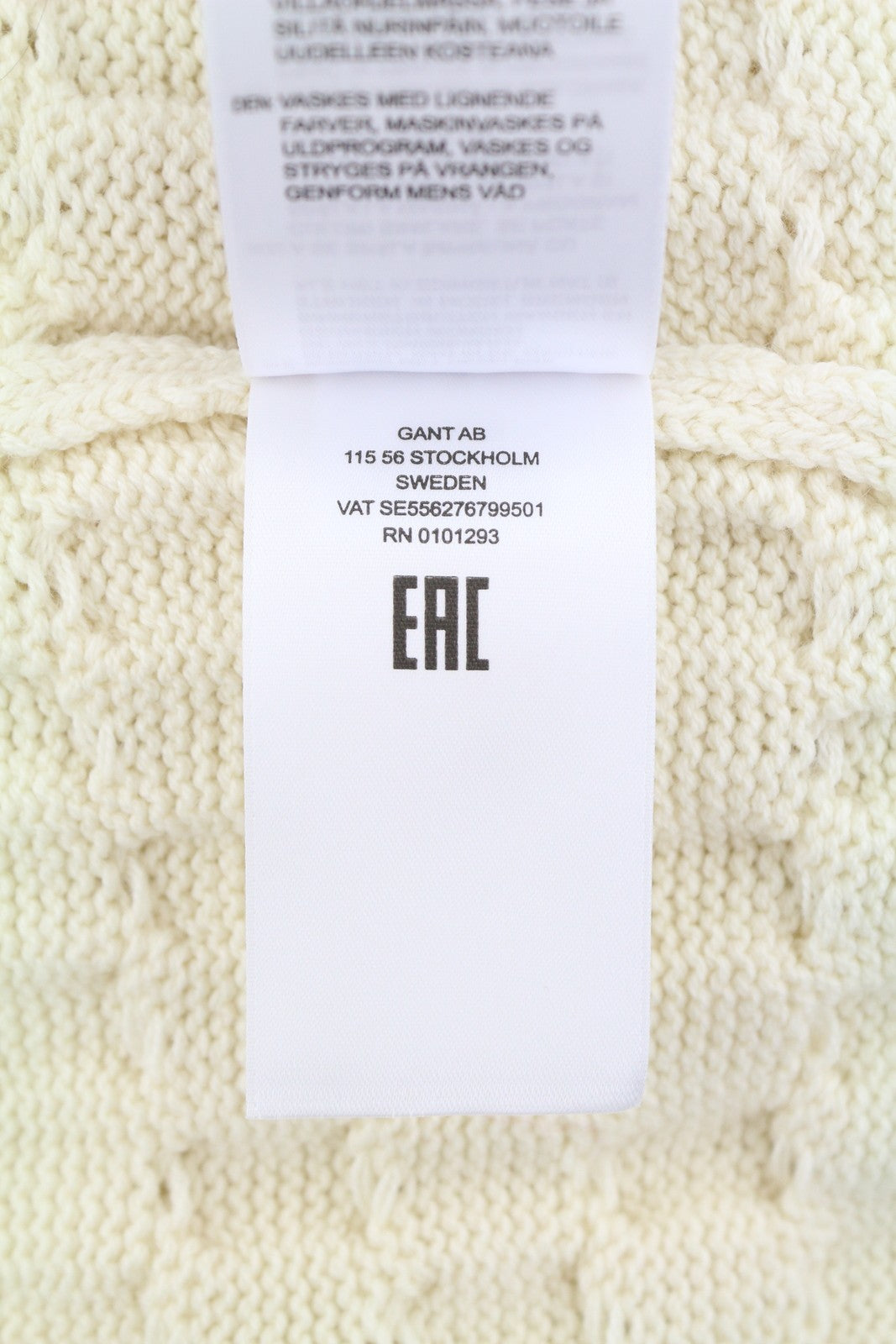 GANT Cable Structure C-Neck Women Jumper L Cream Wool Blend Knit