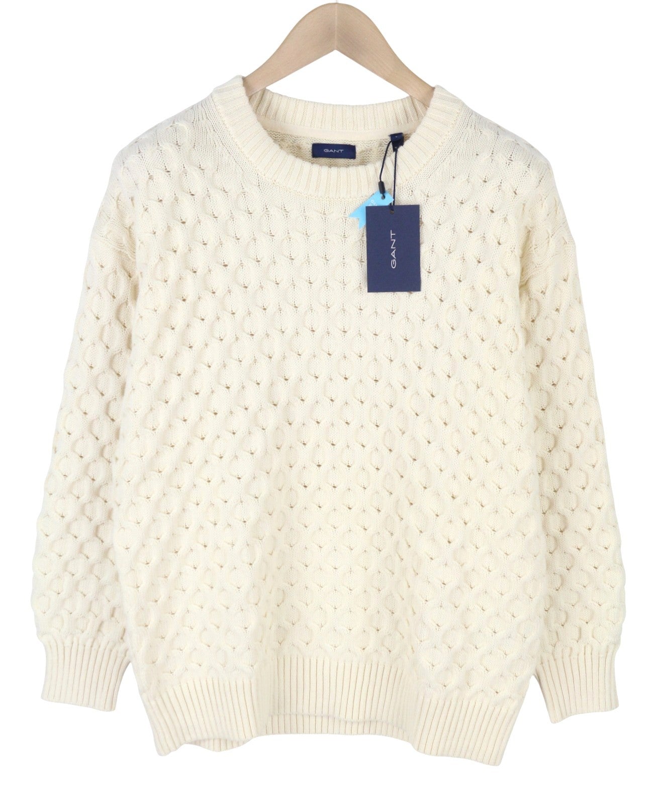 GANT Cable Structure C-Neck Women Jumper L Cream Wool Blend Knit
