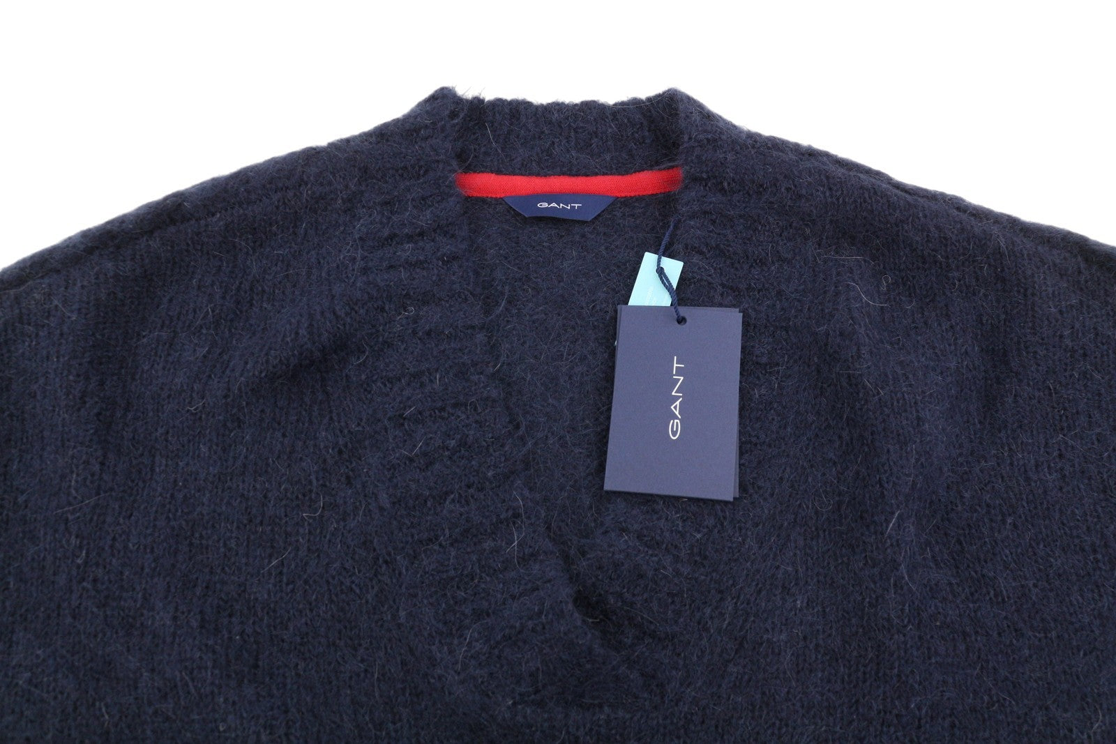 GANT Mohair V-Neck Women Jumper M Blue Wool Blend Knit Pullover