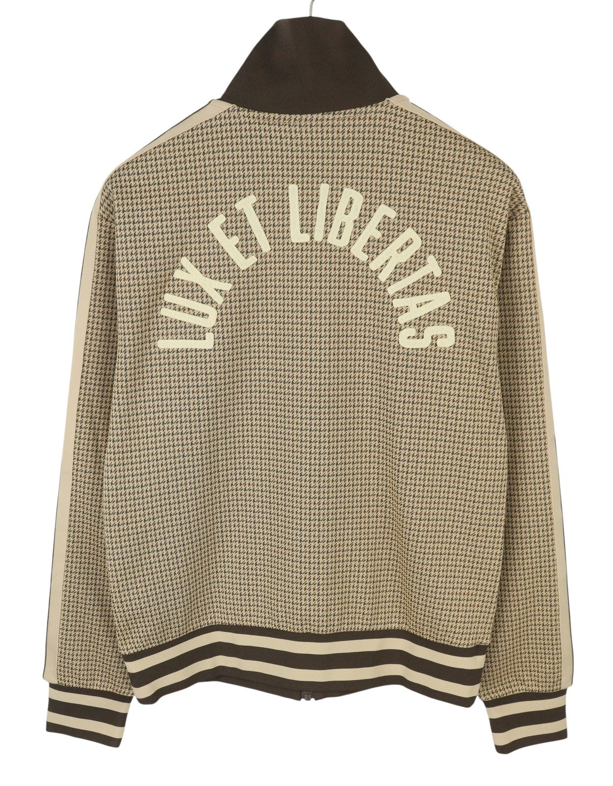 GANT Houndstooth Men Sweatshirt L Brown Pattern High Neck Zip