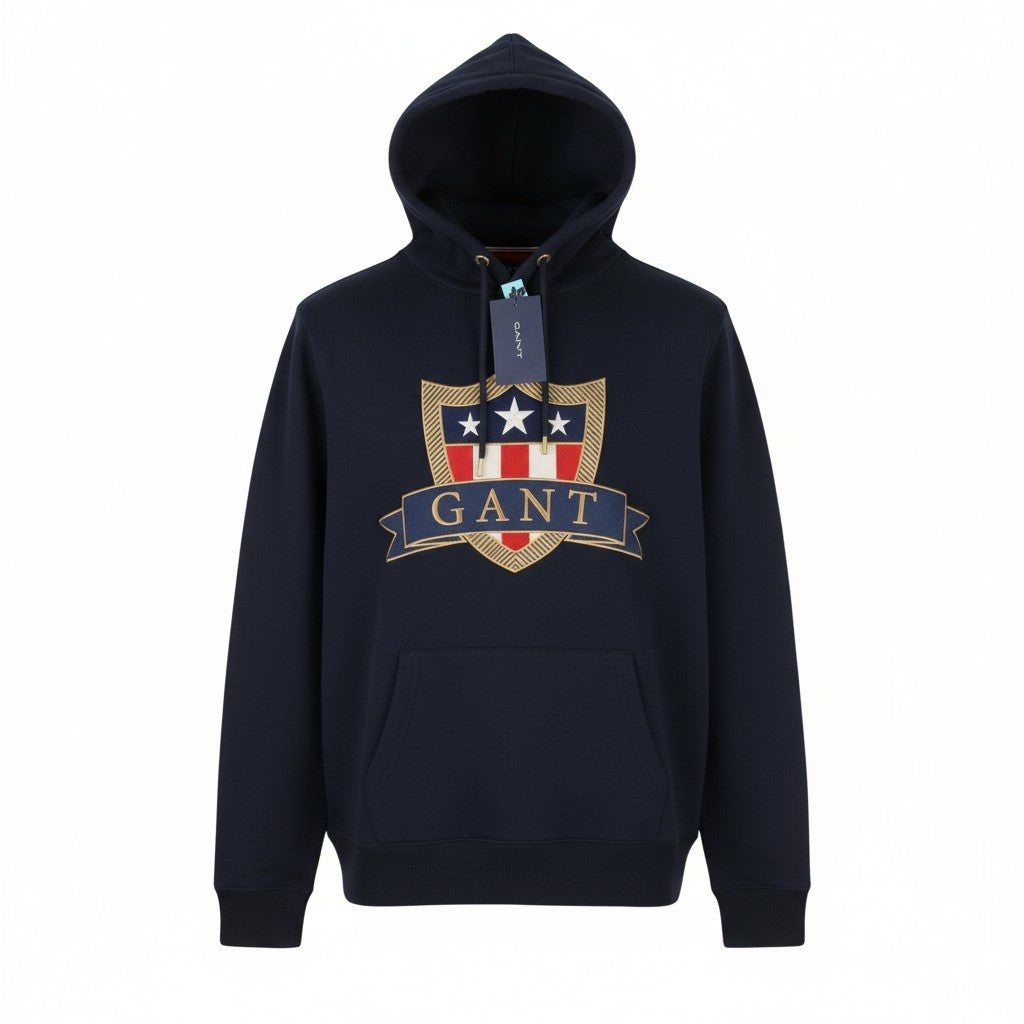 GANT Banner Shield Men Hoodie M Blue Kangaroo Logo Pullover