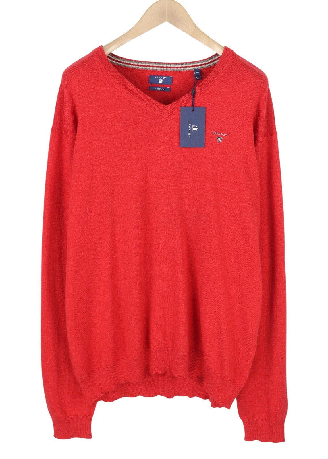 GANT Cotton Wool V-Neck Men Jumper 3XL Red Melange Knit Logo