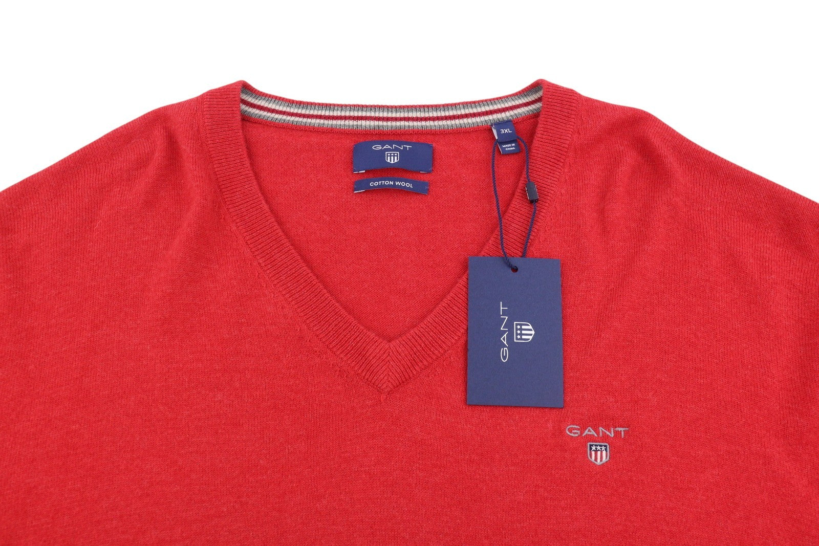 GANT Cotton Wool V-Neck Men Jumper 3XL Red Melange Knit Logo