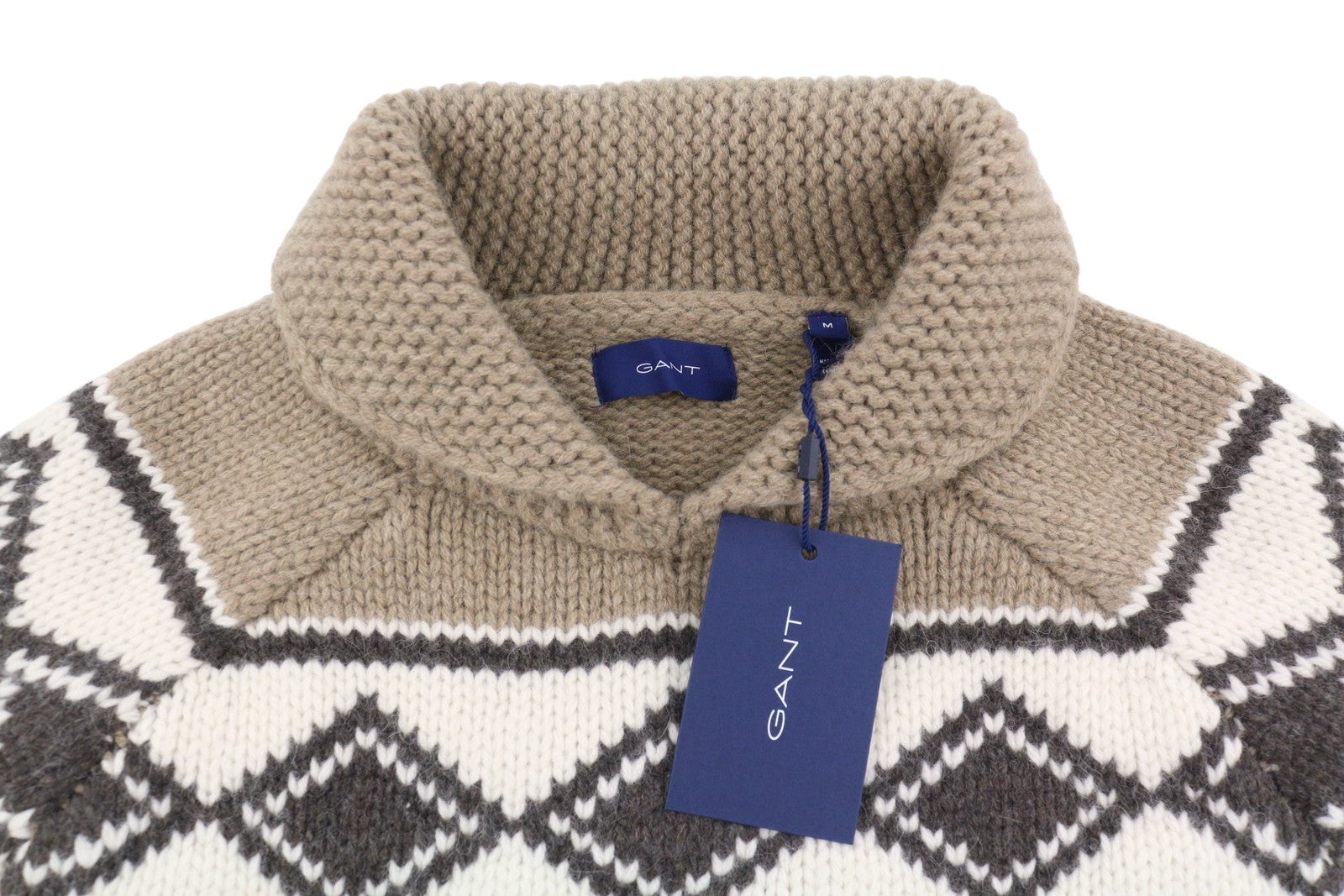 GANT Oversized Diamond Men Jumper M Brown Wool Alpaca Knit