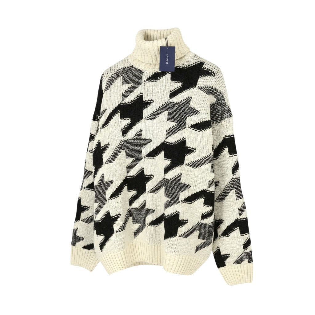 GANT Houndstooth Rollneck Men Jumper XL Cream Wool Knit