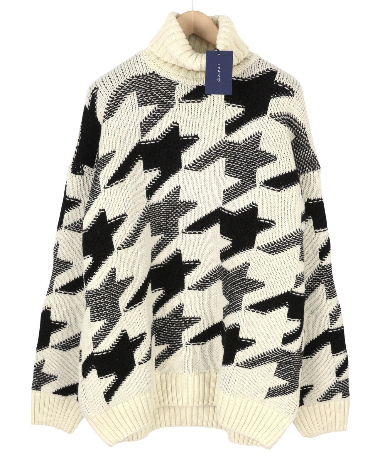 GANT Houndstooth Rollneck Men Jumper XL Cream Wool Knit
