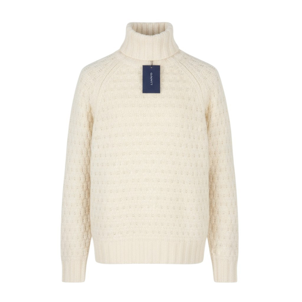 GANT Chunky Texture Turtleneck Men Jumper M Cream Wool Knit