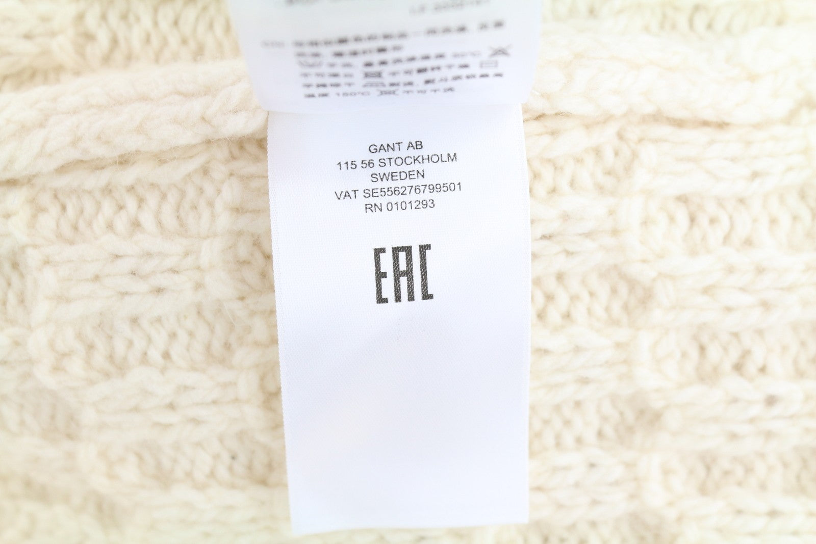 GANT Chunky Texture Turtleneck Men Jumper M Cream Wool Knit
