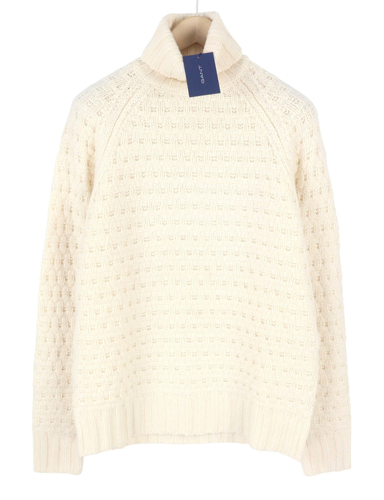 GANT Chunky Texture Turtleneck Men Jumper M Cream Wool Knit
