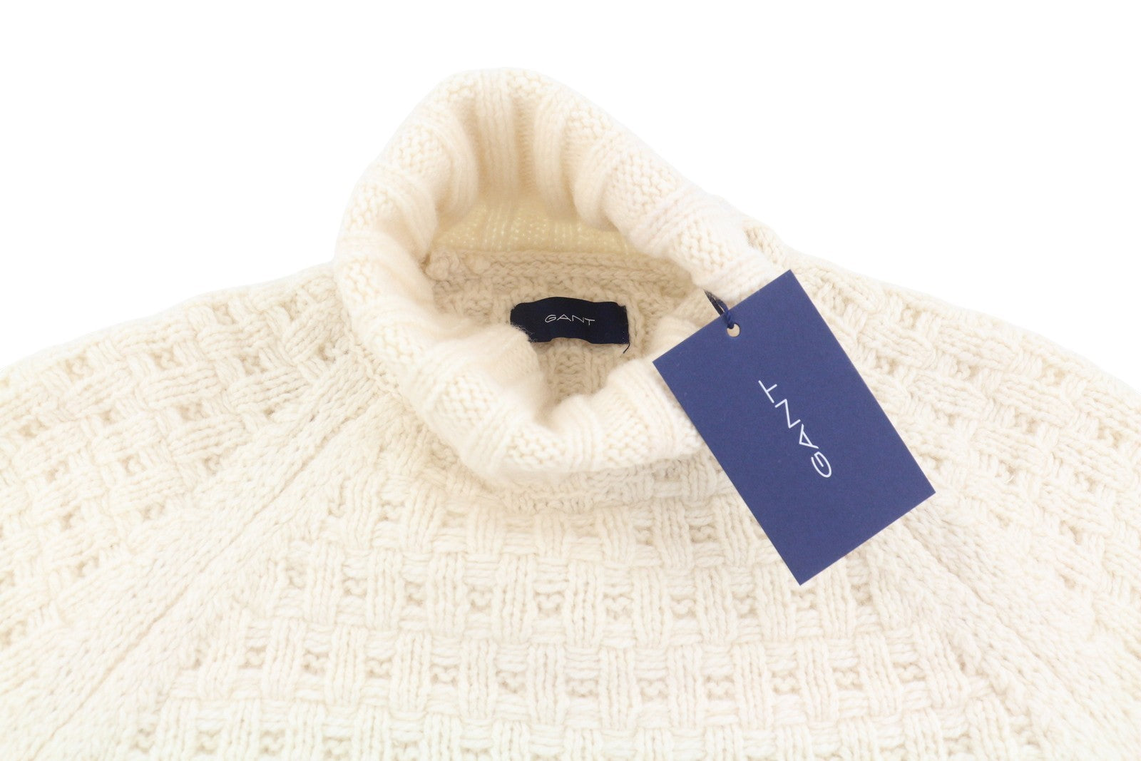 GANT Chunky Texture Turtleneck Men Jumper M Cream Wool Knit