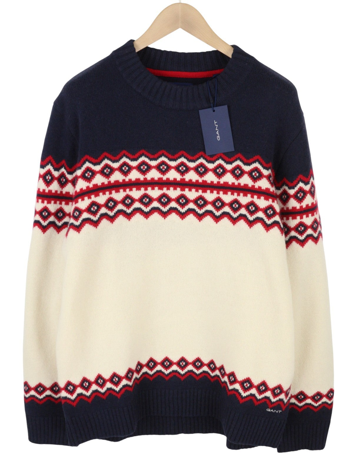 GANT Holiday Fair Isle C-Neck Men Jumper XL Cream Lambswool