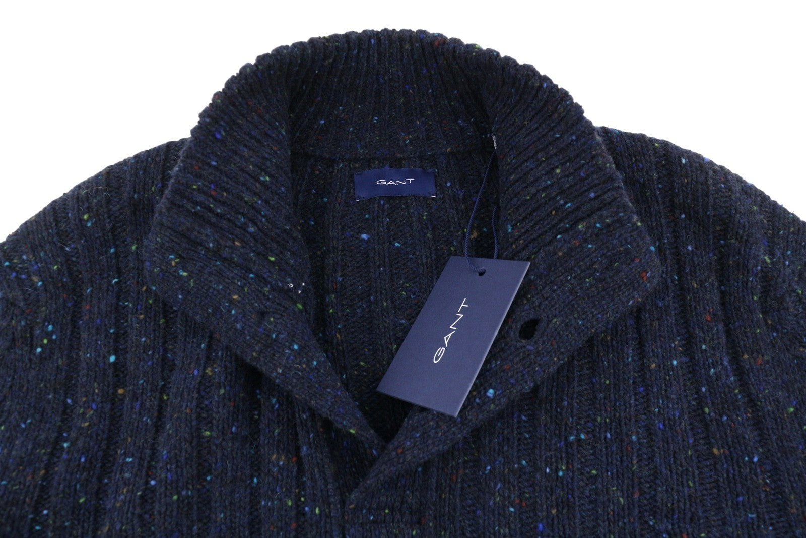 GANT Neps Buttons Mock Neck Men Jumper 2XL Blue Wool Knit