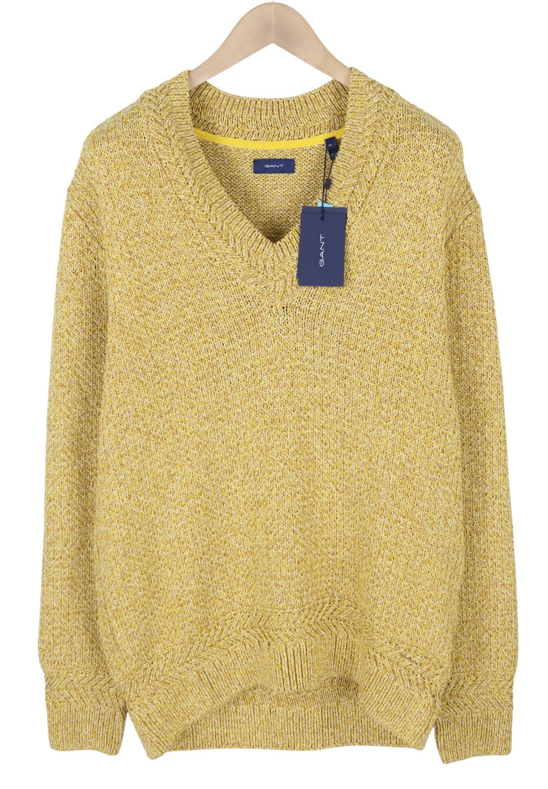 GANT Twisted Color V-Neck Men Jumper XL Yellow Melange Knit