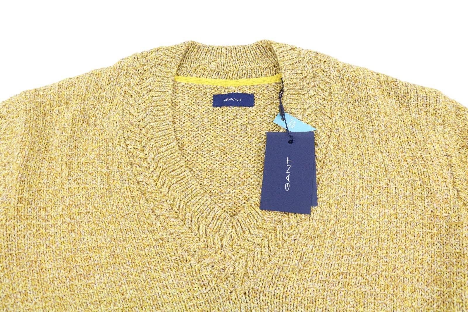 GANT Twisted Color V-Neck Men Jumper XL Yellow Melange Knit