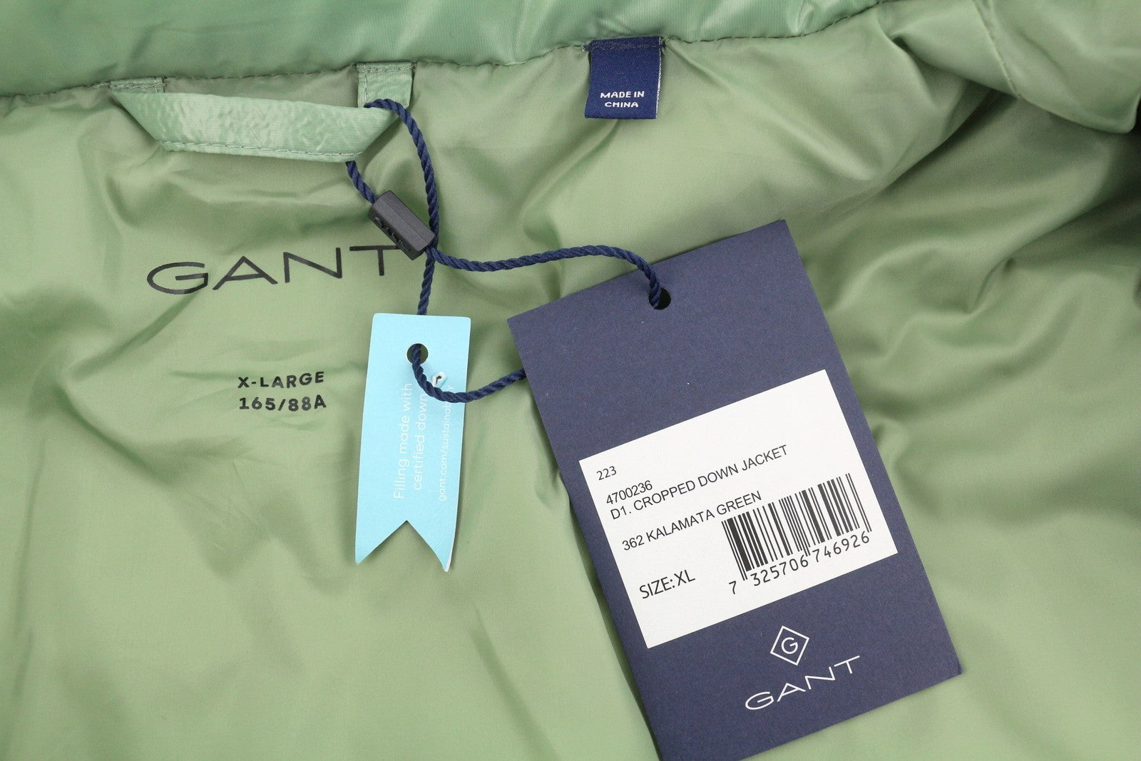 GANT Cropped Down Women Jacket XL Kalamata Green Quilted RRP425