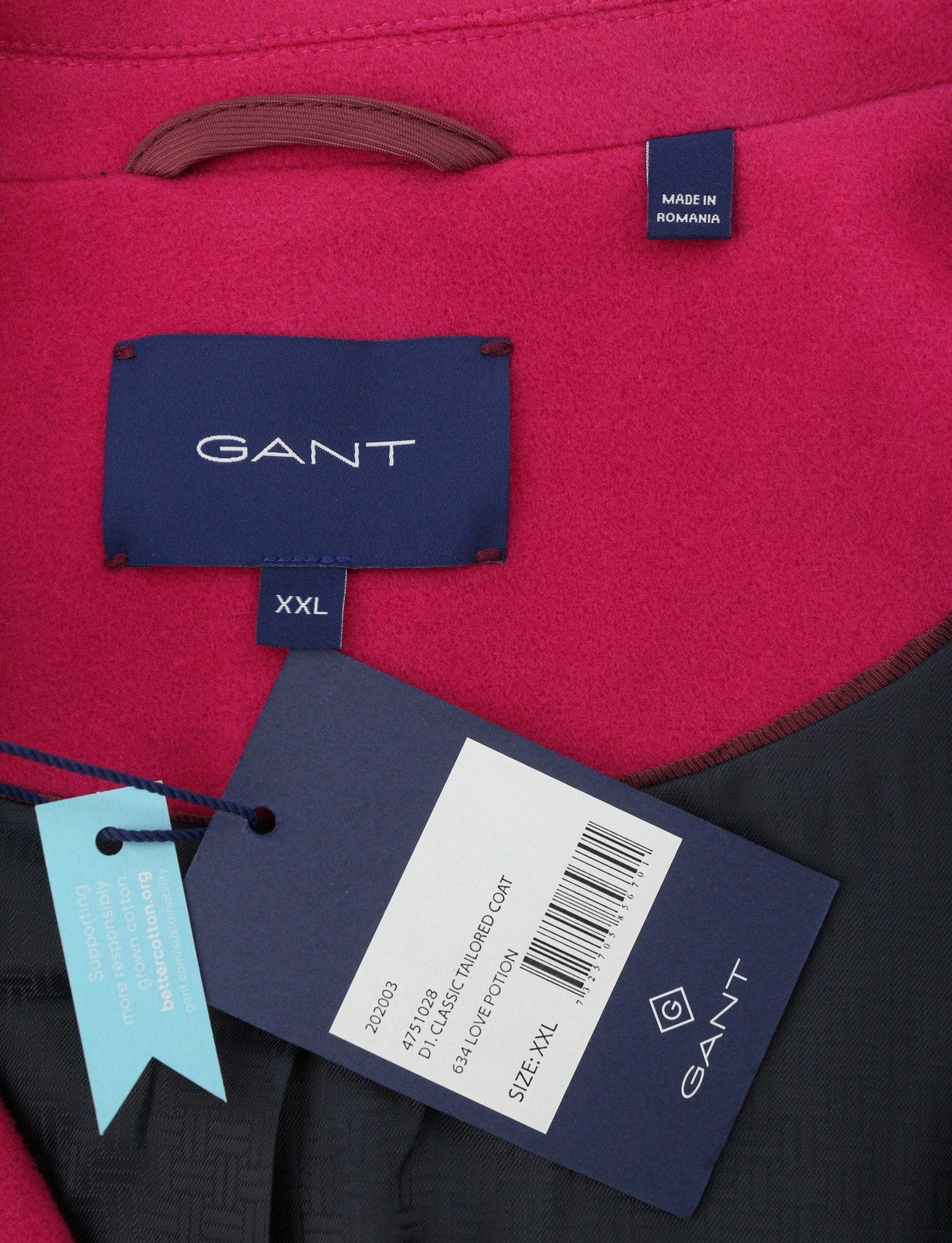 GANT Classic Tailored Women Coat 2XL Love Potion Wool Cashmere