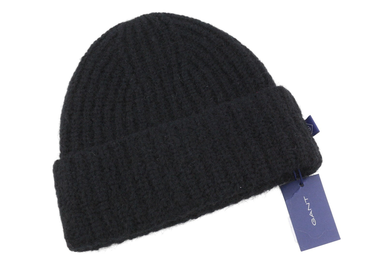 GANT Mohair Beanie Men Hat OS Black Wool Knit Stretch