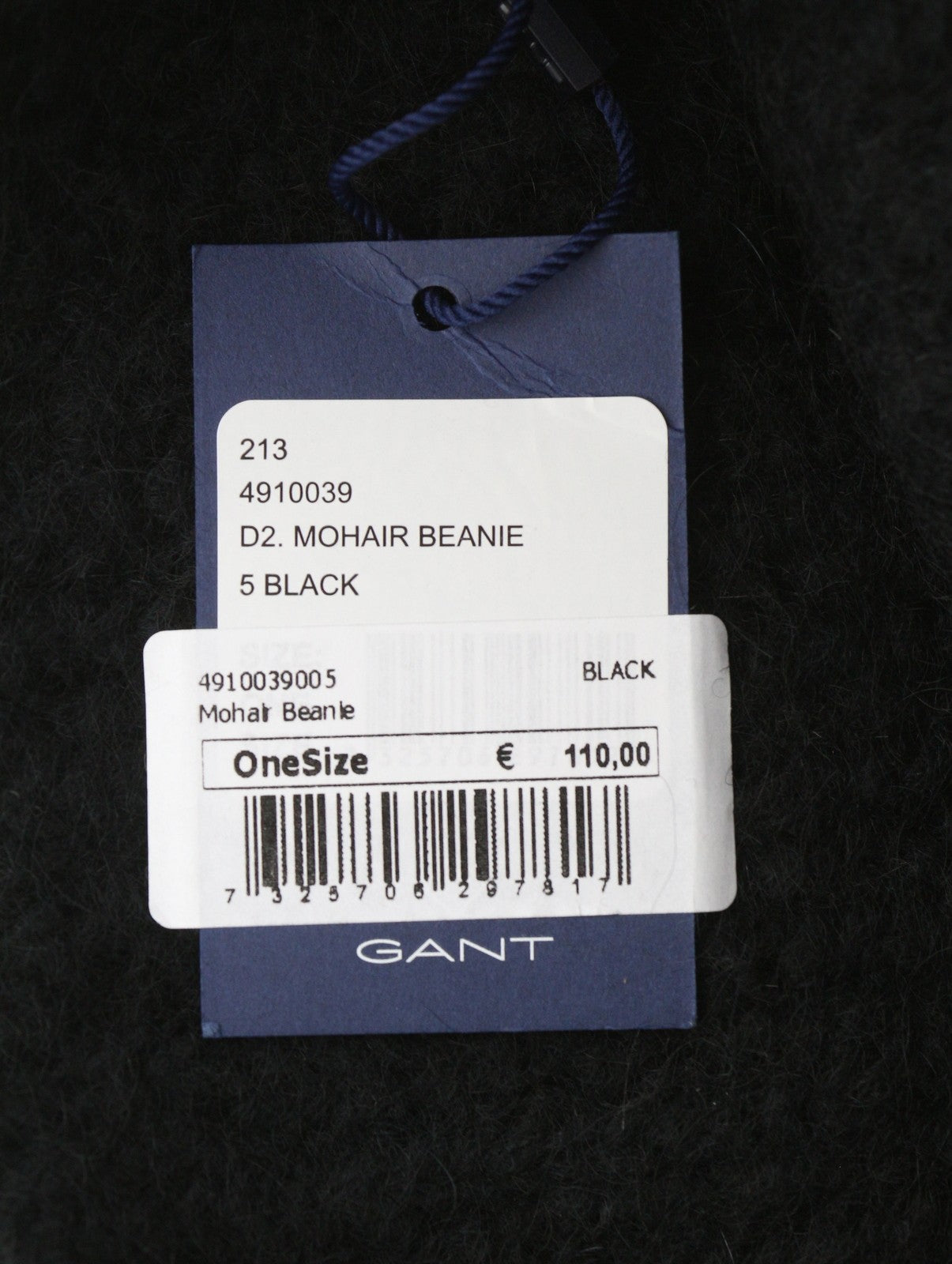 GANT Mohair Beanie Men Hat OS Black Wool Knit Stretch