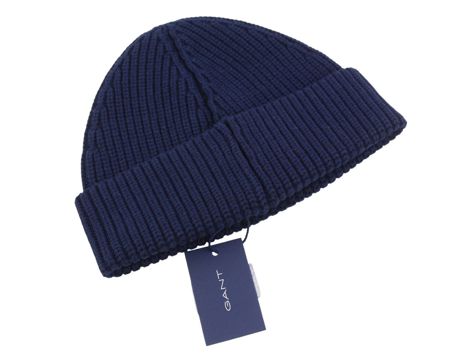 GANT Men Hat OS Navy Wool Knit Patch Logo Beanie