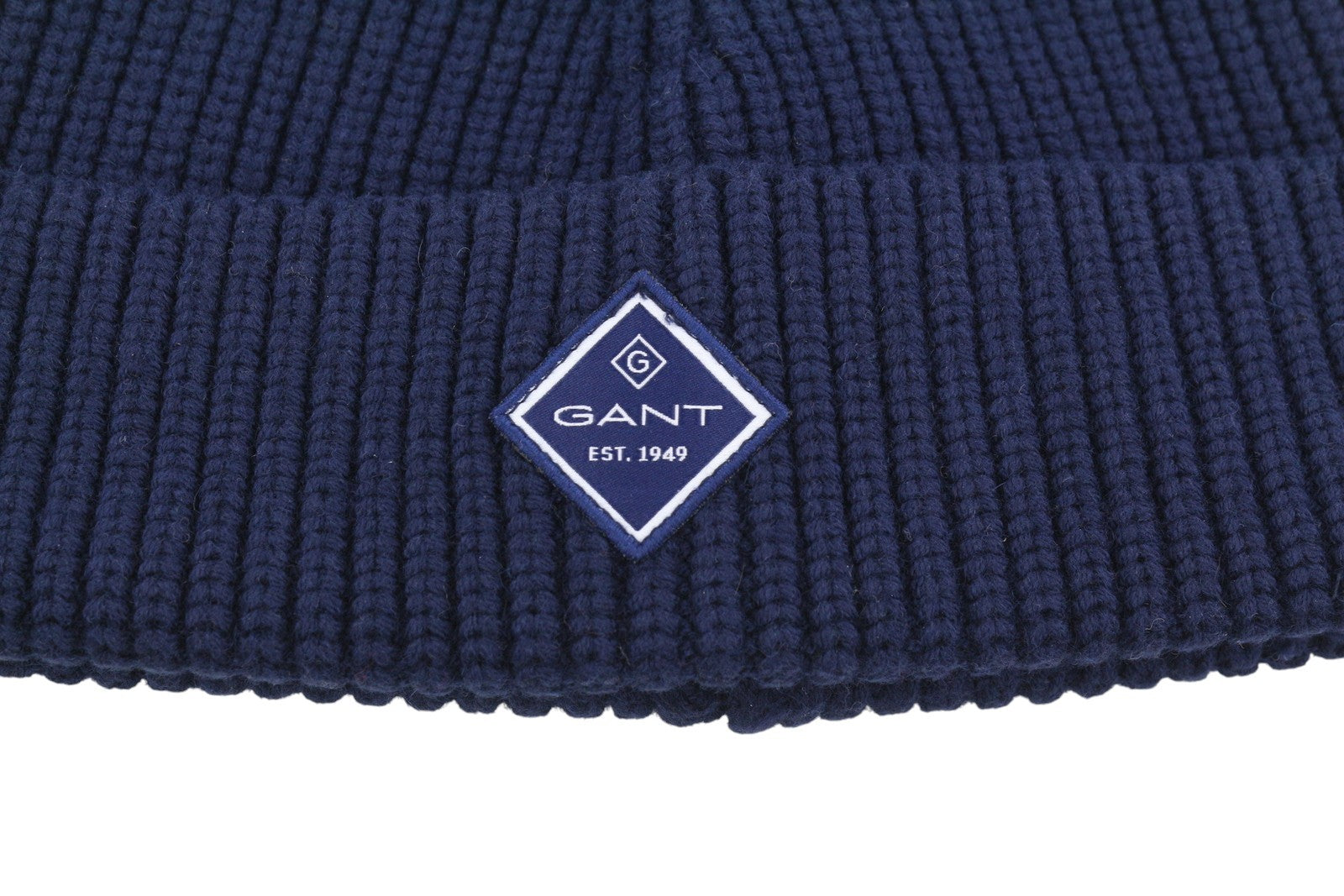 GANT Men Hat OS Navy Wool Knit Patch Logo Beanie