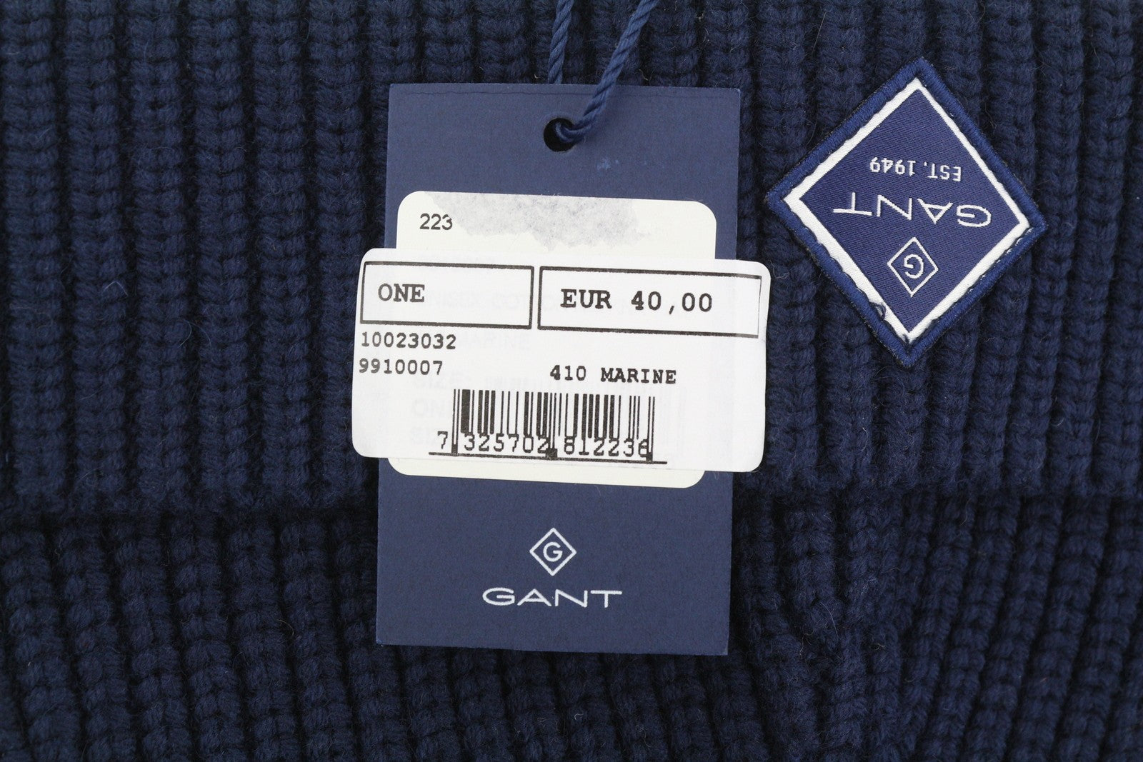 GANT Men Hat OS Navy Wool Knit Patch Logo Beanie