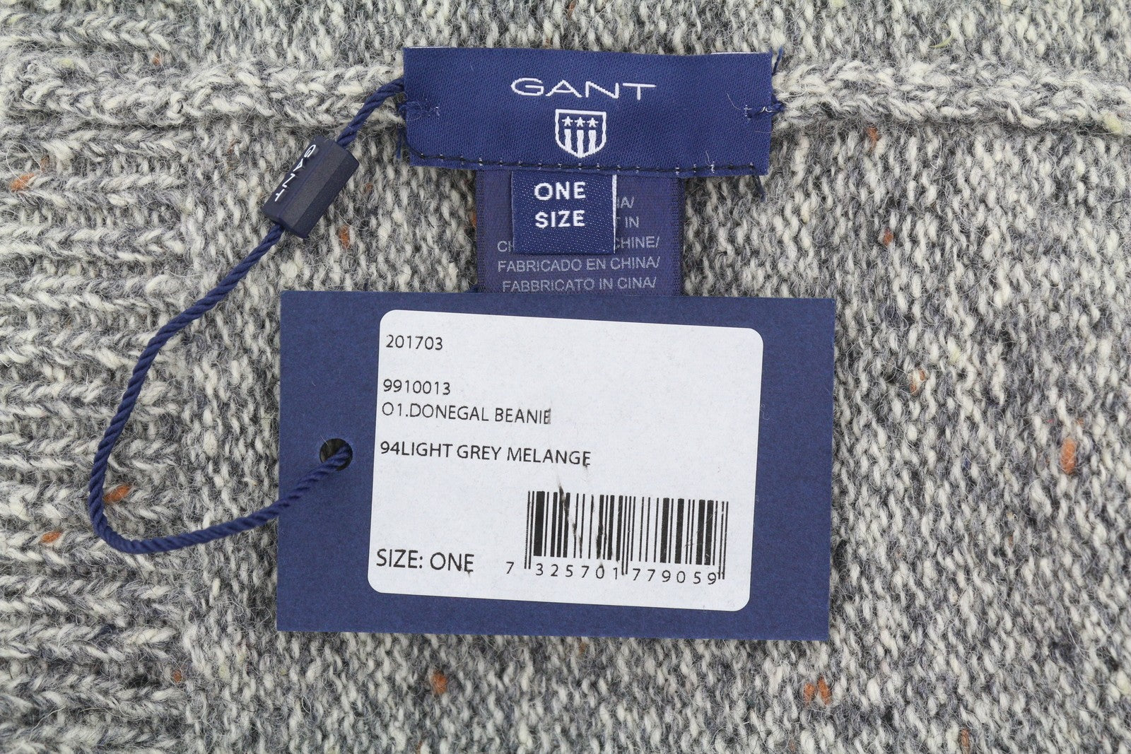 GANT Donegal Beanie Men Hat OS Grey Melange Wool Knit