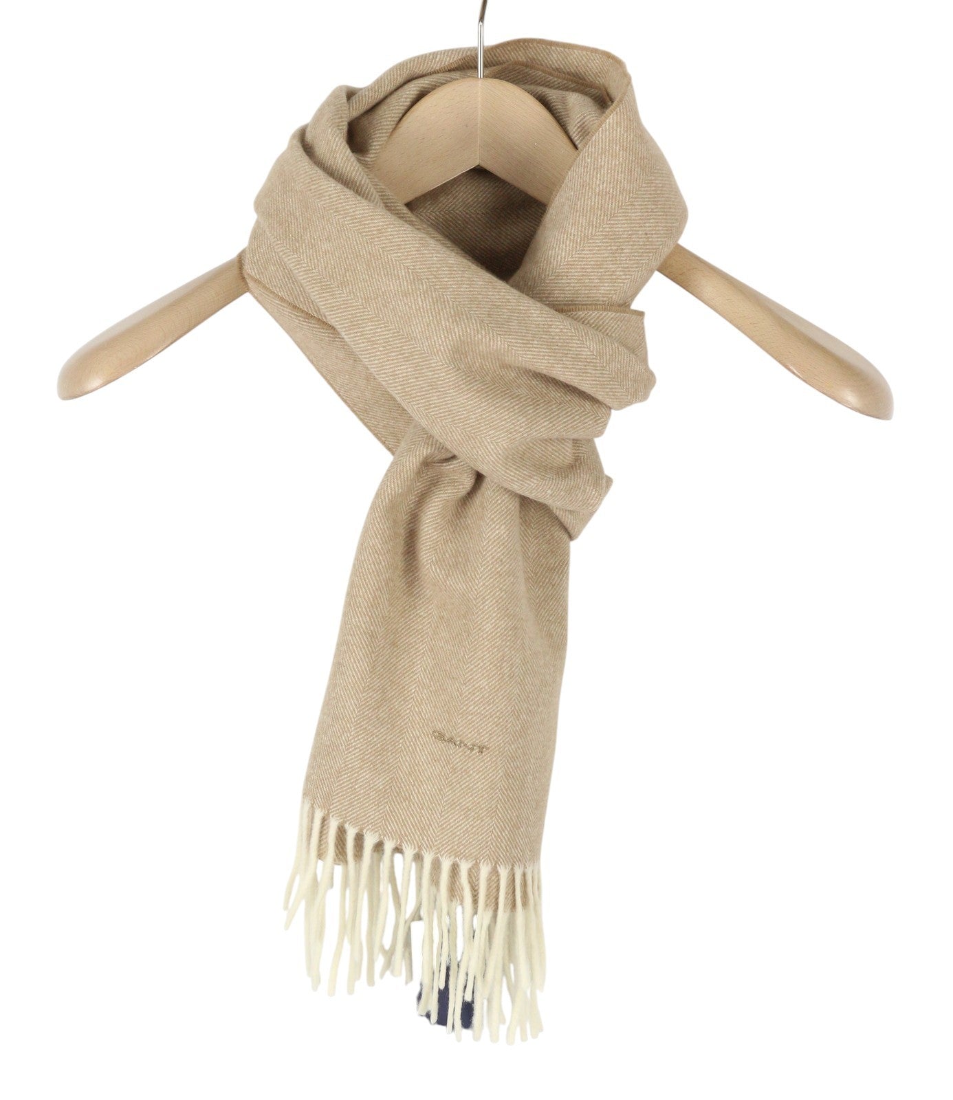 GANT Herringbone Wool Scarf Women Scarf OS Khaki Fringe