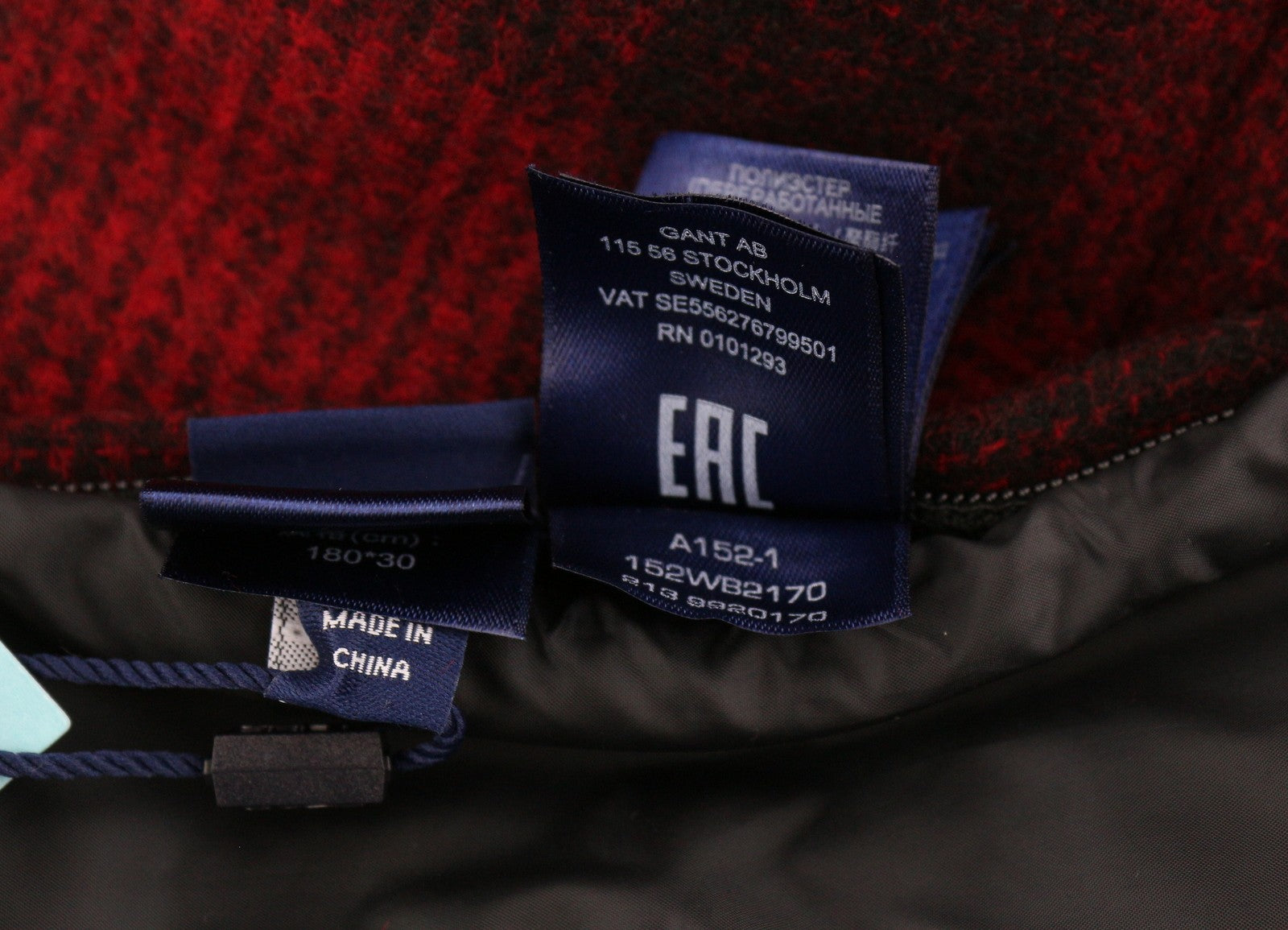 GANT Padded Check Women Scarf OS Red Wool Blend Pocket