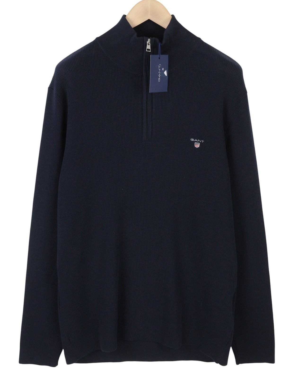 GANT Men Jumper 2XL Navy Cotton Half Zip Logo
