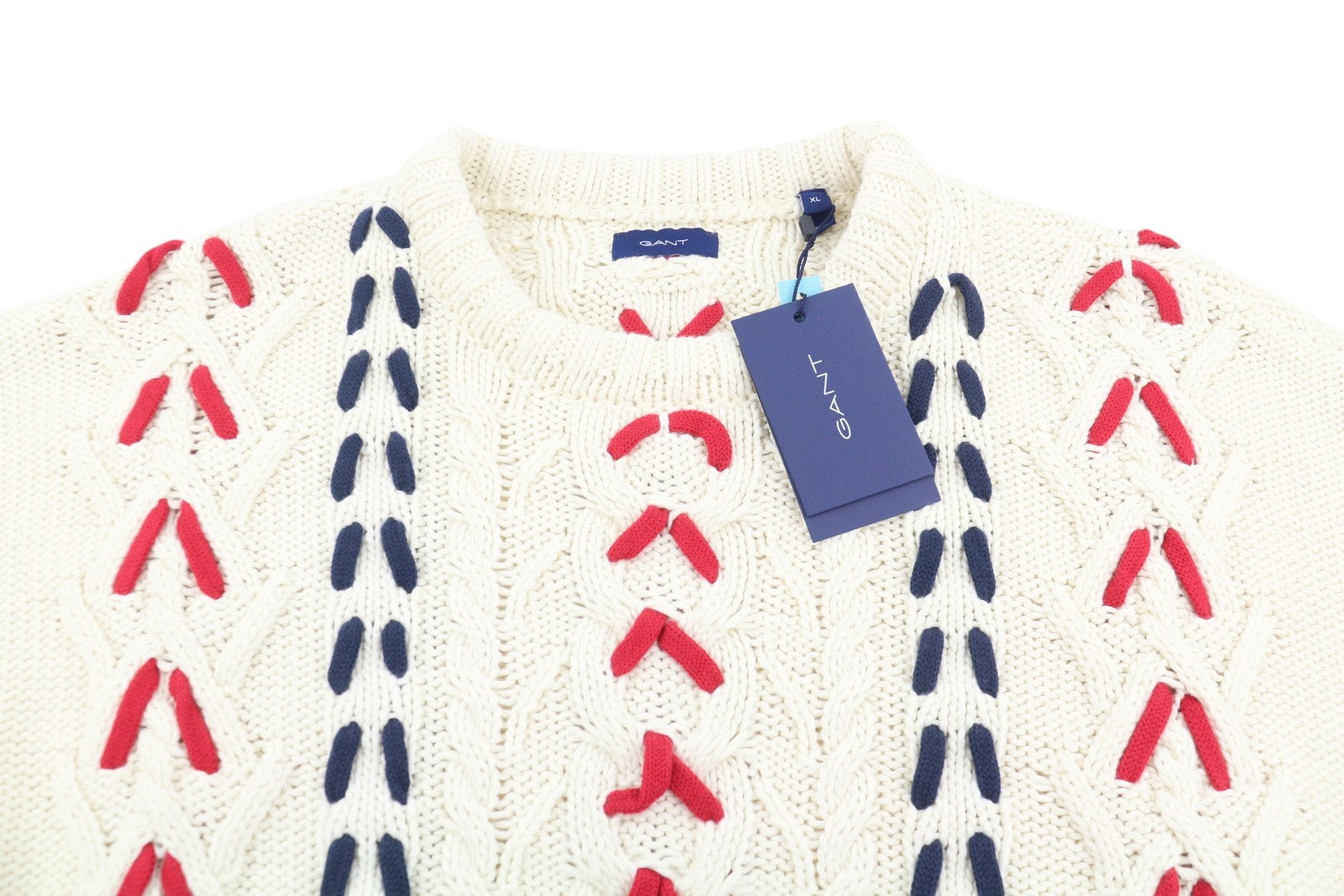 GANT Chunky Cable C-Neck Men Jumper XL Cream Wool Knit
