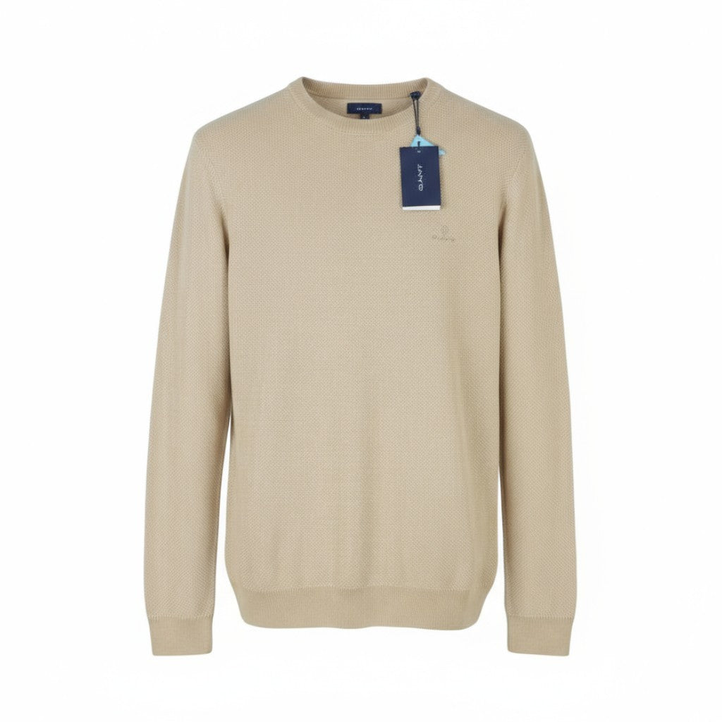 GANT Multi Texture Pique C-Neck Men Jumper L Khaki Knit