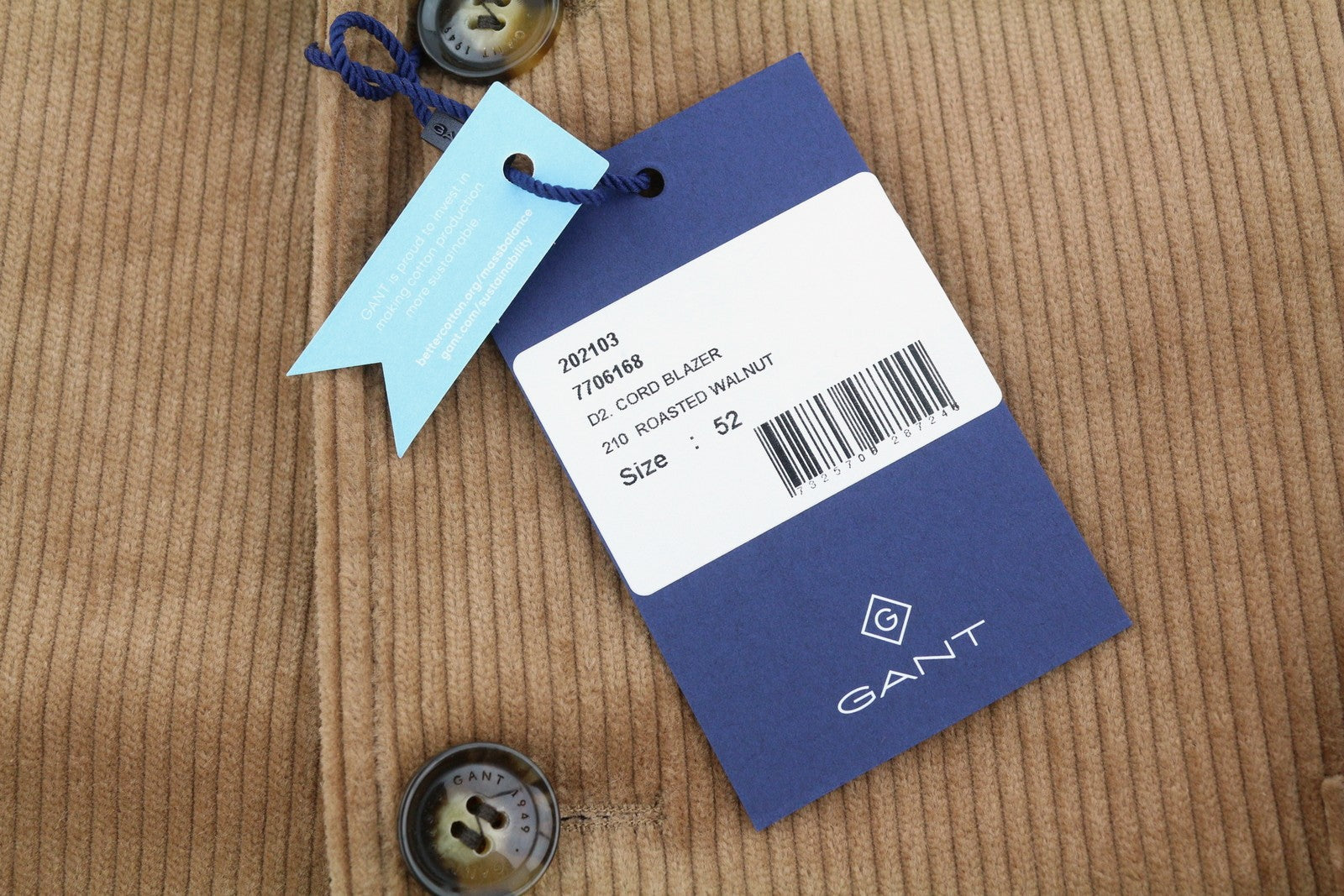 GANT Cord Men Blazer EU52 Walnut Slim Notch Lined