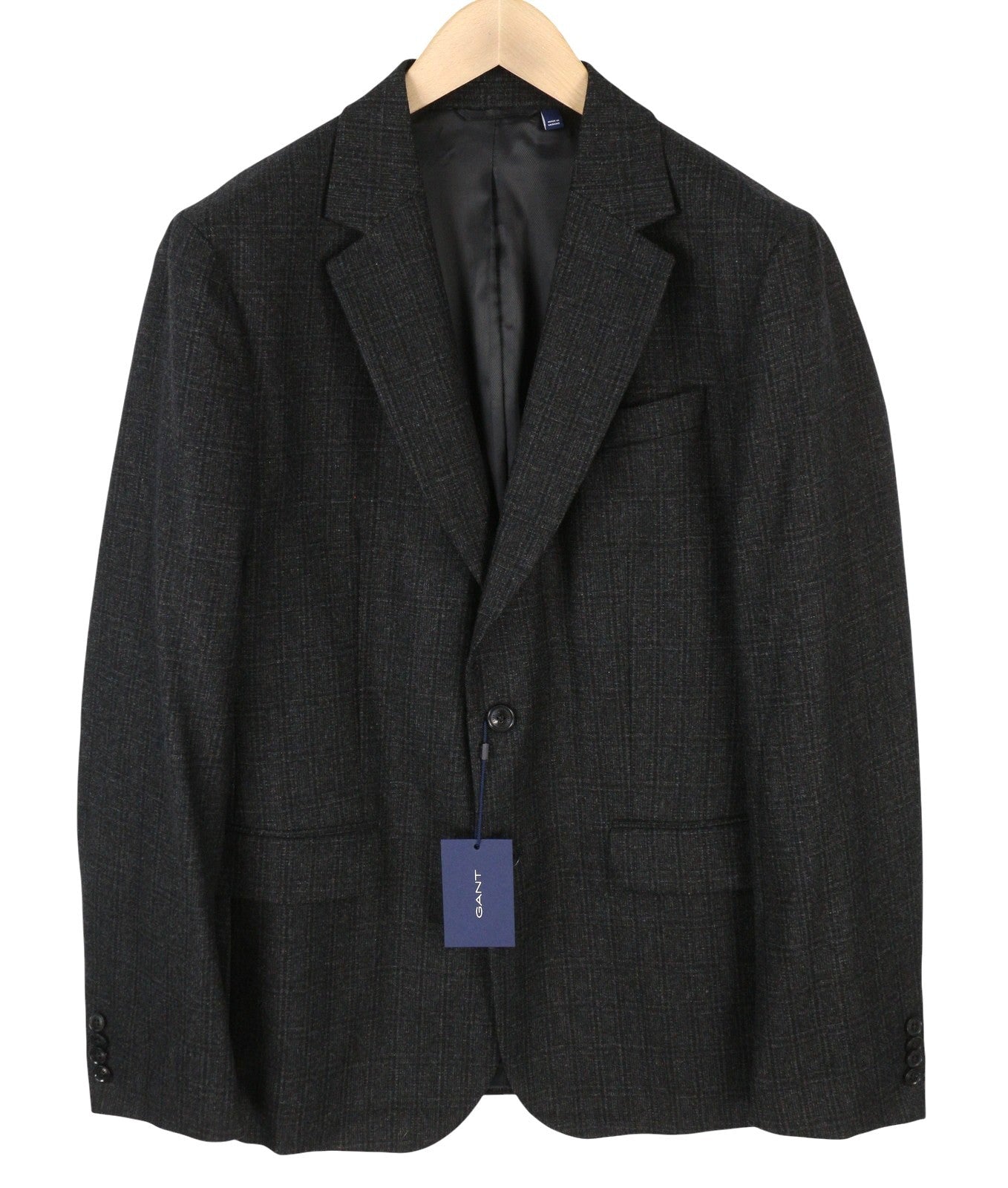 GANT Flannel Check Men Blazer EU54 Charcoal Slim Wool
