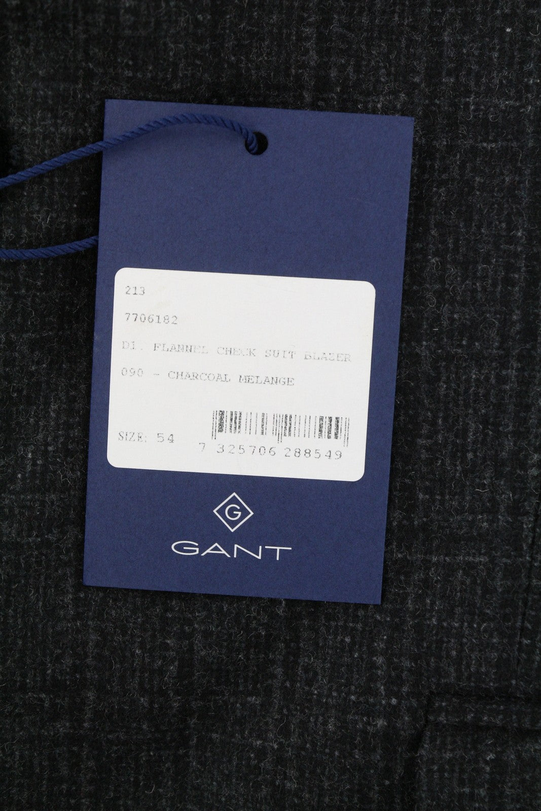 GANT Flannel Check Men Blazer EU54 Charcoal Slim Wool