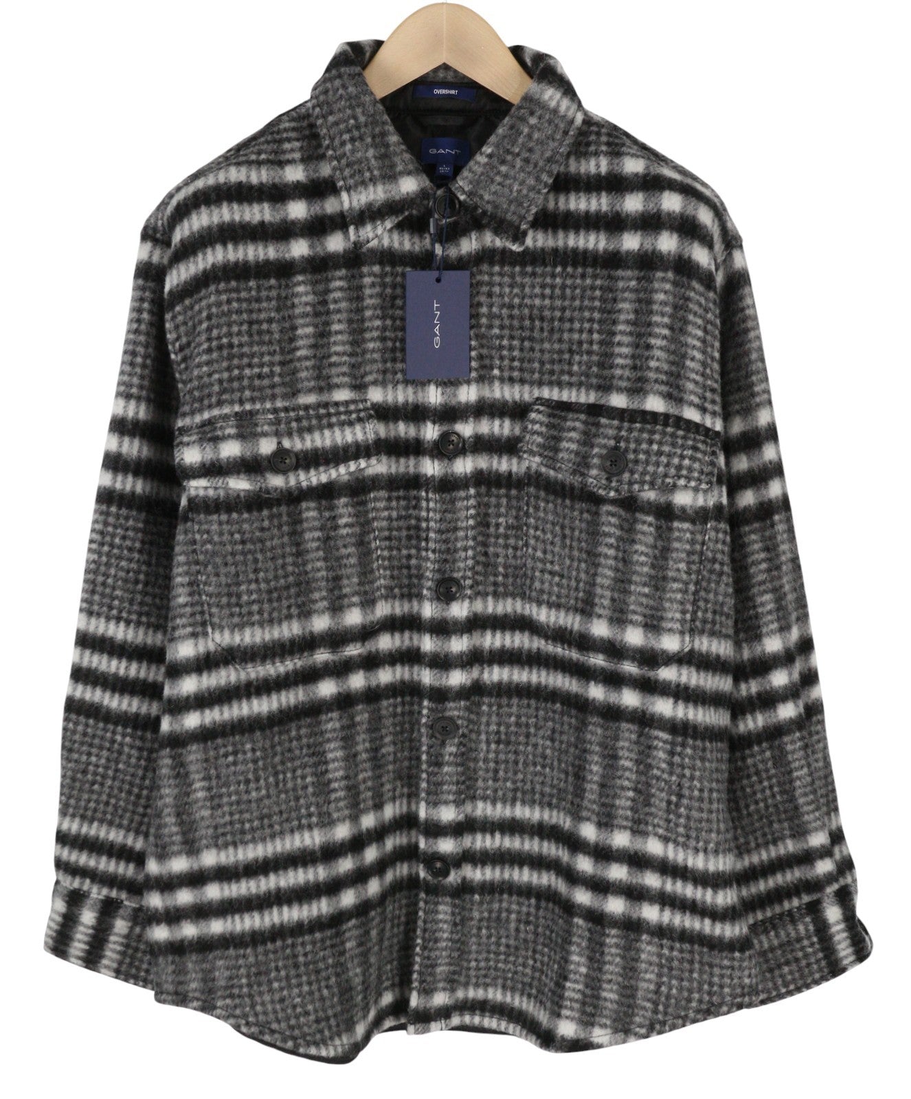 GANT Houndstooth Overshirt Men Jacket L Black Wool RRP375