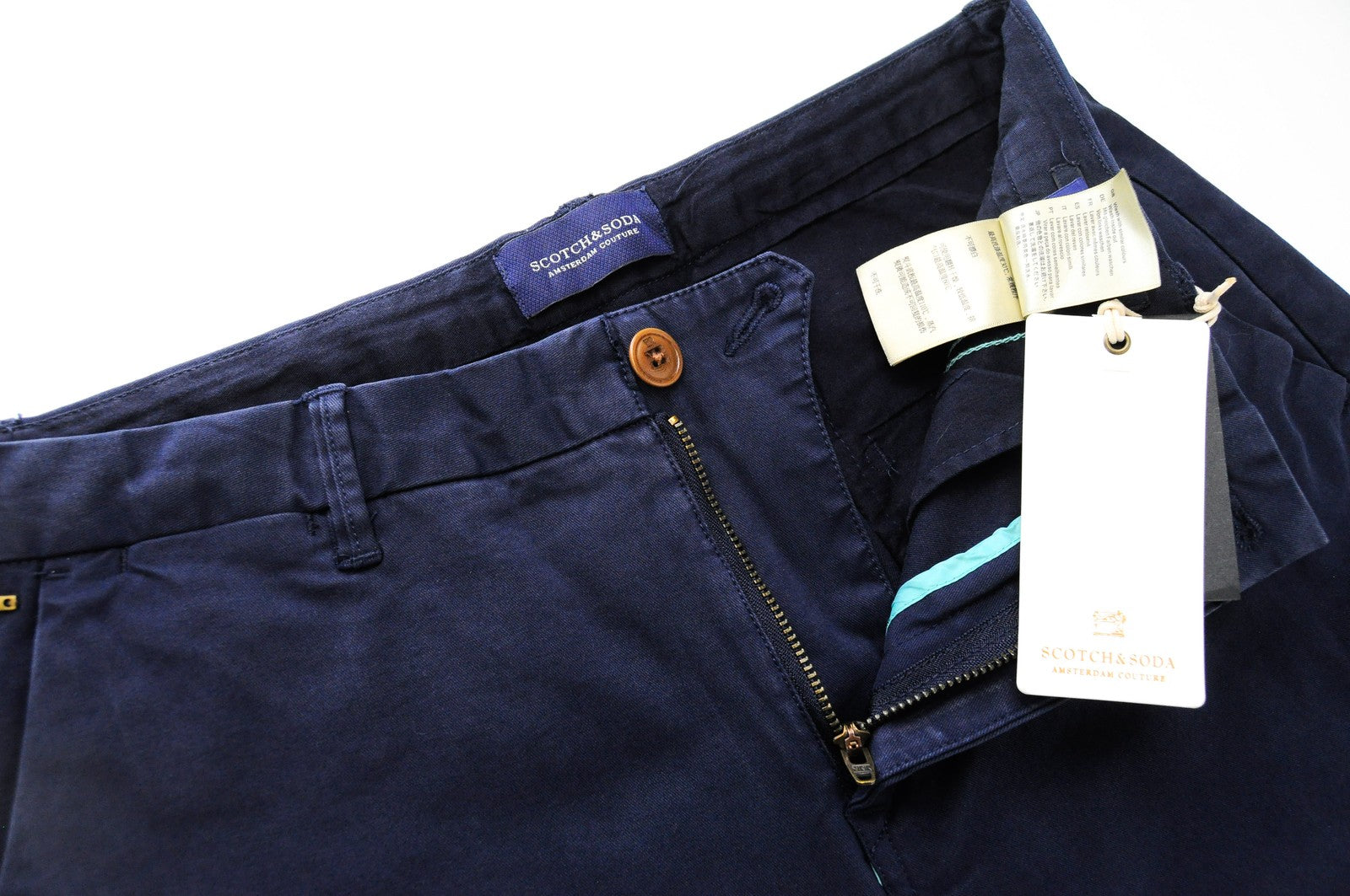 SCOTCH & SODA Ams Couture Men Shorts W28 Navy Cotton Stretch Dyed Slit Pocket