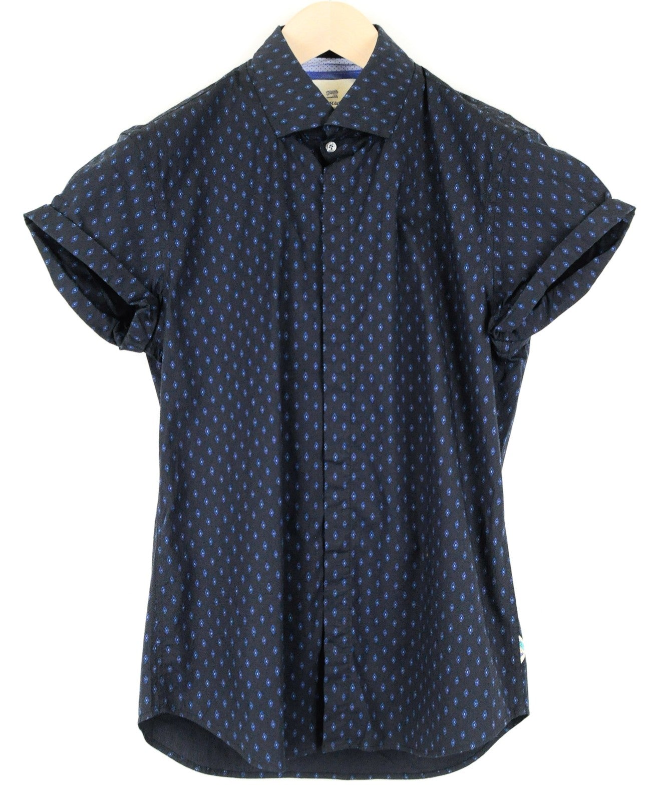 SCOTCH & SODA Ams Couture Men Shirt S Navy Cotton Stretch Slim Patterned