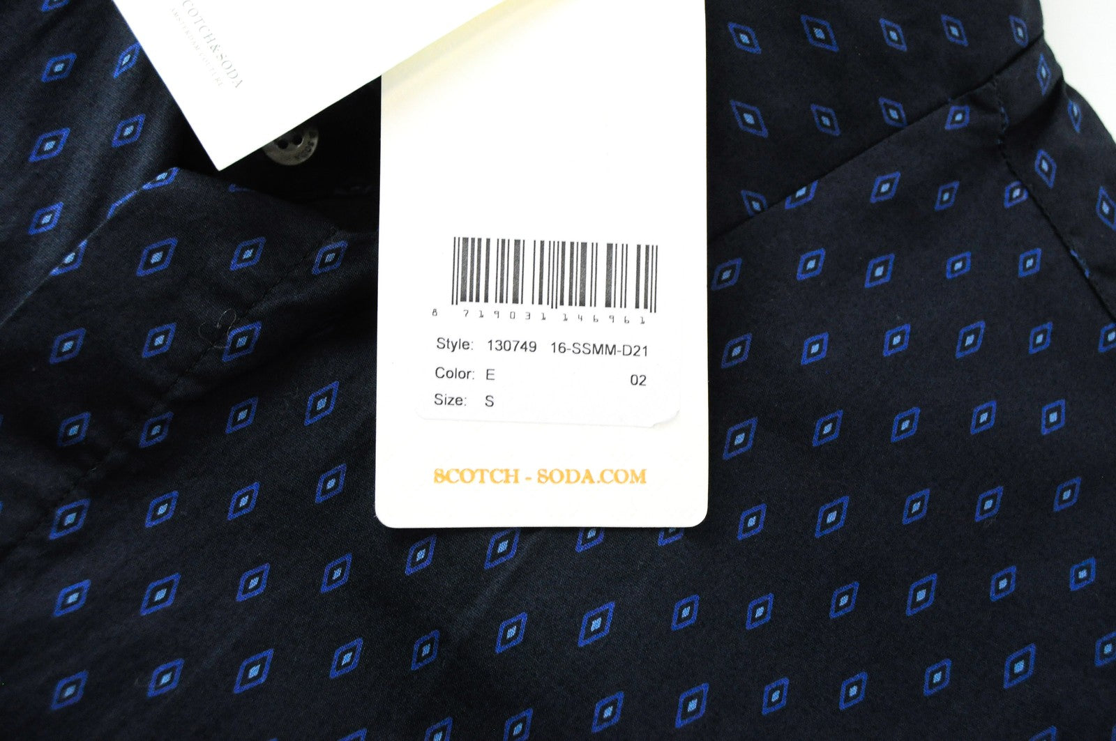 SCOTCH & SODA Ams Couture Men Shirt S Navy Cotton Stretch Slim Patterned