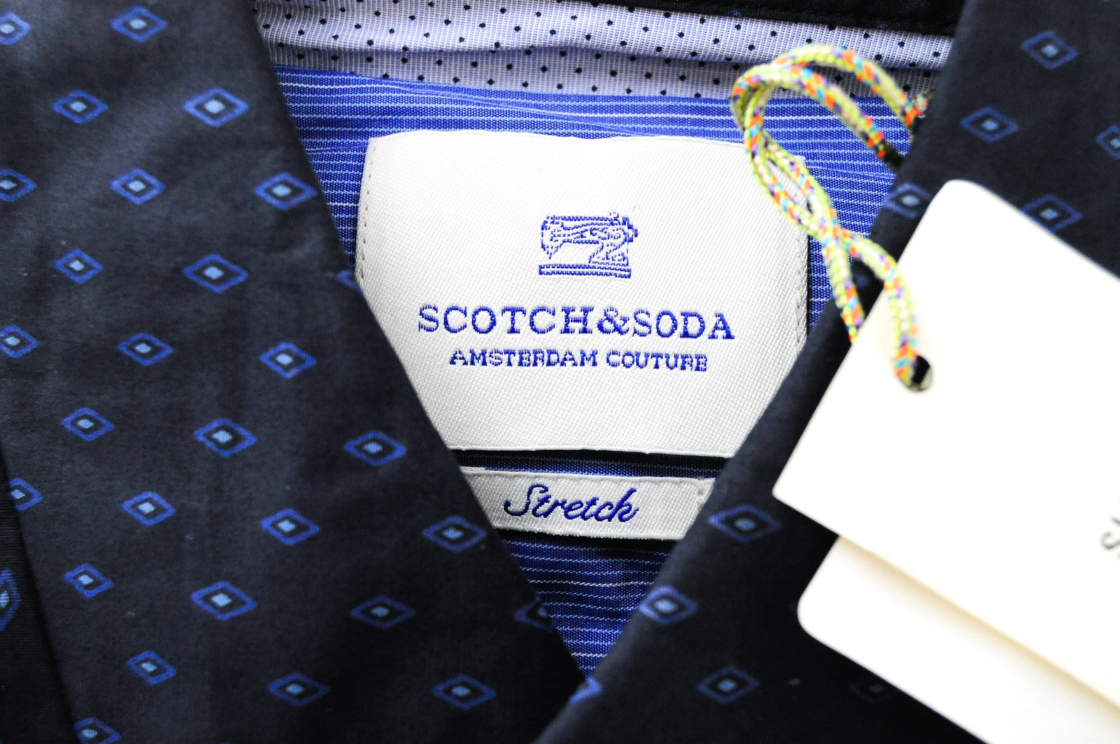 SCOTCH & SODA Ams Couture Men Shirt S Navy Cotton Stretch Slim Patterned