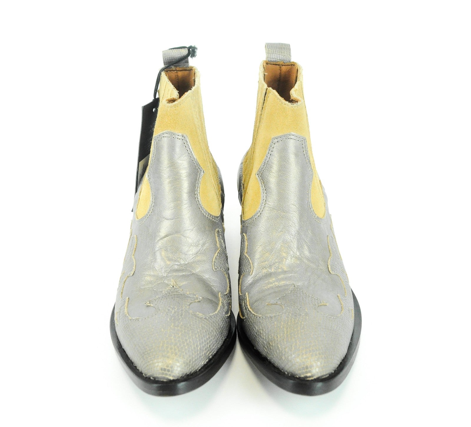 REPLAY Women Shoes EU36 Leather Suede Pattern Silver Brown Cowboy Ankle Boots