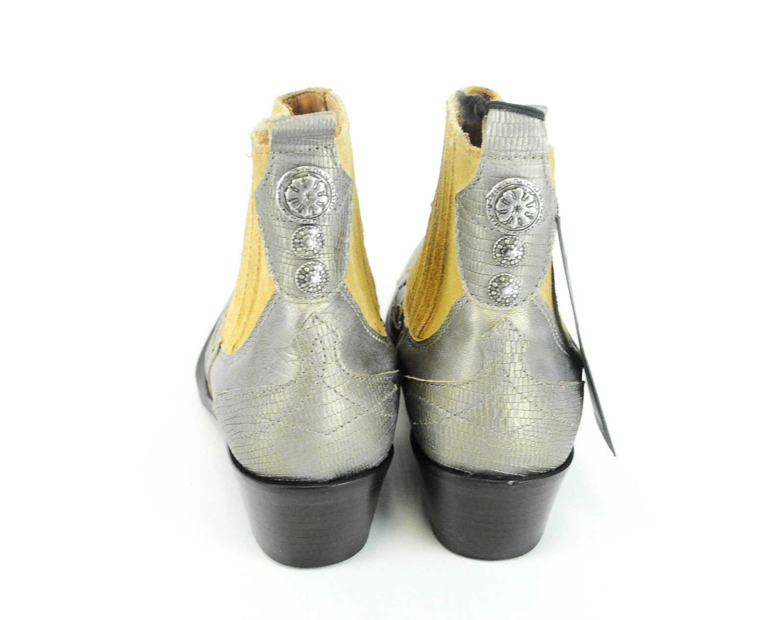 REPLAY Women Shoes EU36 Leather Suede Pattern Silver Brown Cowboy Ankle Boots